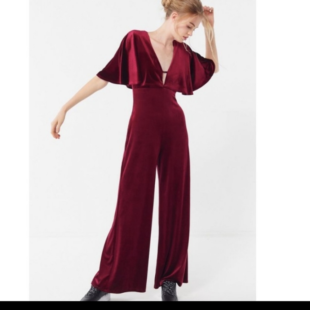Urban outfitters velvet flutter sleeve jumpsuit